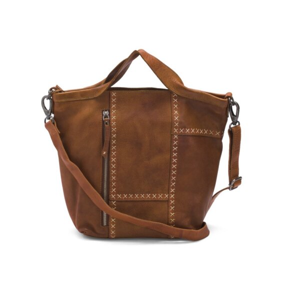 LATICO Cognac Leather Frankie Tote With Crossbody Strap